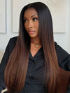 Ombre Brown  Silky Straight Hair Full Lace Wig Fake Scalp Colored Lace Frontal Wig