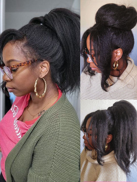 Kisslove Hair New Arrival Kinky Straight Hair with Spiral Curly Ends Invisi Drawstring 360 Lace Wig