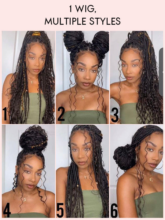 Glueless Full Lace Lightweight Ready-To-Go Box Braided Wig with Human Hair Boho Curls