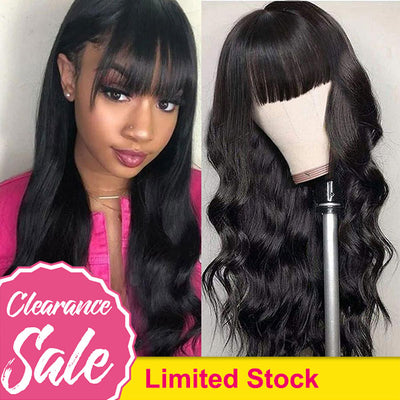 [Clearance Sale] Full Machine Made Wig Body Wave Human Hair Wigs With Bangs - KissLove Hair