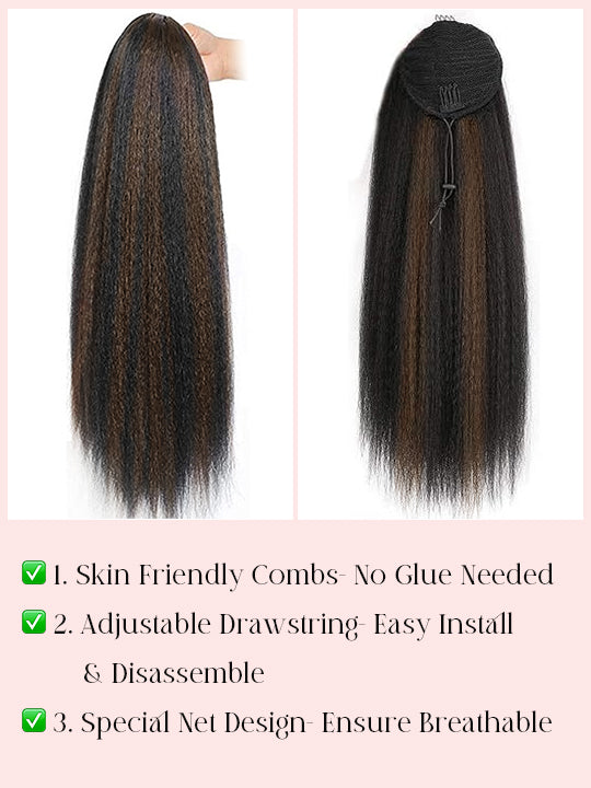 Extensions de cheveux humains soyeux de queue de cheval Extension de cheveux droits pour les femmes