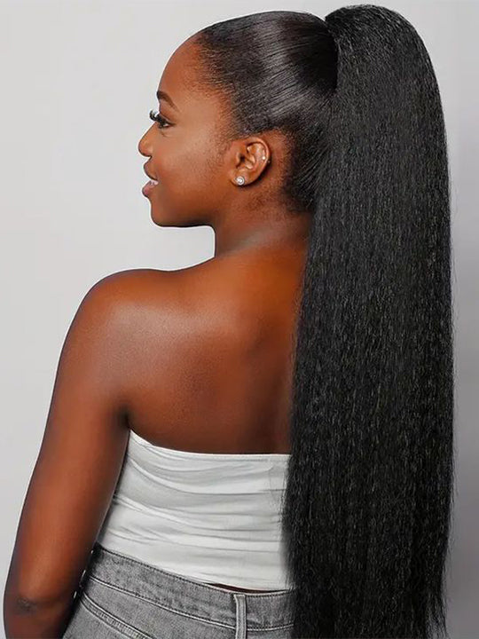 Extensions de cheveux humains soyeux de queue de cheval Extension de cheveux droits pour les femmes