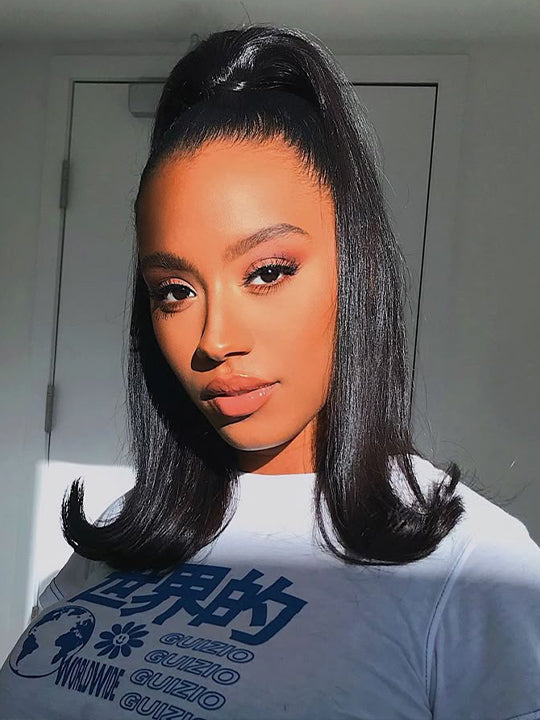 Extensions de cheveux humains soyeux de queue de cheval Extension de cheveux droits pour les femmes