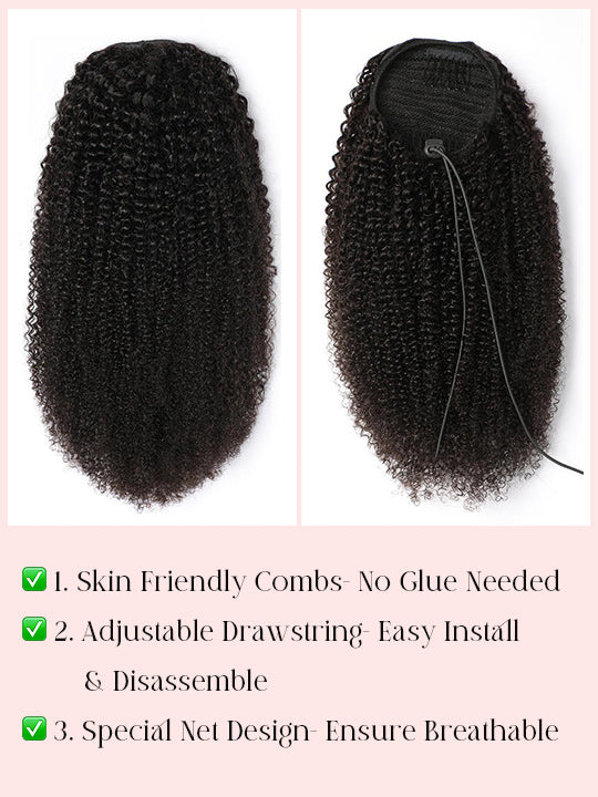 Extensions de cheveux humains soyeux de queue de cheval Extension de cheveux droits pour les femmes