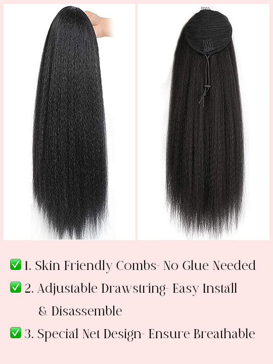 Extensions de cheveux humains soyeux de queue de cheval Extension de cheveux droits pour les femmes