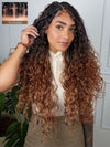 Ombre Chestnut Brown Full Lace Boho Braided Wig Glueless Invisi-Drawstring Ready To Go Wigs