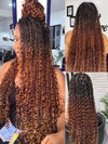 Ombre Chestnut Brown Full Lace Boho Braided Wig Glueless Invisi-Drawstring Ready To Go Wigs