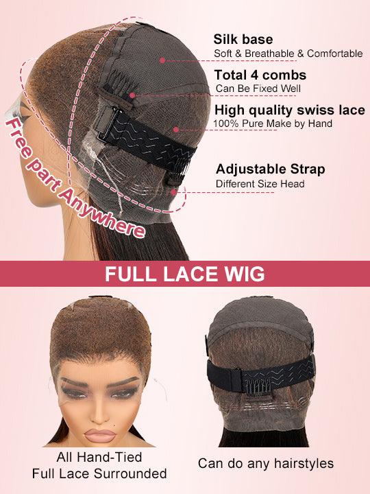 Brazilian Straight Hair Full Lace Wig Transparent Lace Invisi Drawstring Glueless Human Hair Wigs - KissLove Hair