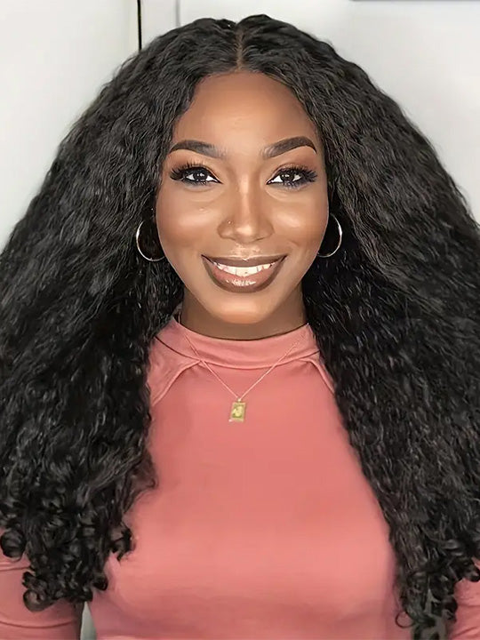 Kisslove Hair New Arrival Kinky Straight Hair with Spiral Curly Ends Invisi Drawstring 360 Lace Wig