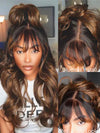 Kisslove Pre Everything Brown Bayalage Highlights 3D Body Wave Wig with Bangs Pull Go Drawstring Wig