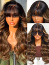 Kisslove Pre Everything Brown Bayalage Highlights 3D Body Wave Wig with Bangs Pull Go Drawstring Wig