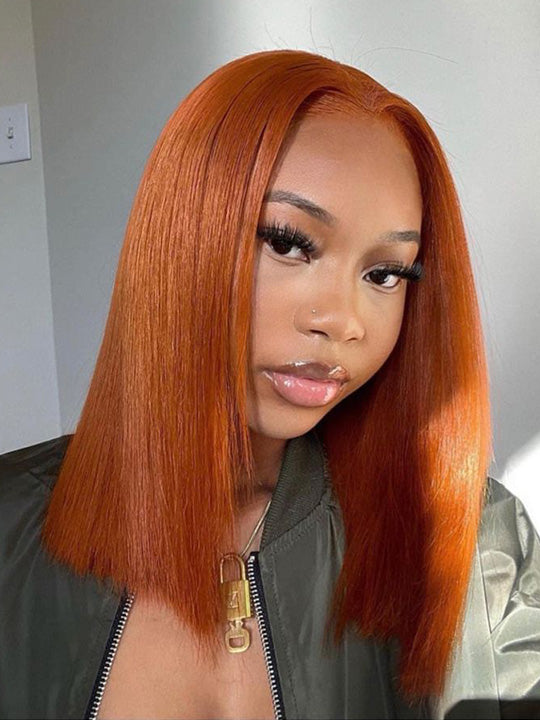 Ginger Color Short Bob Wig Pre Plucked 13x4 Lace Frontal