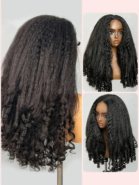 Kisslove Hair New Arrival Kinky Straight Hair with Spiral Curly Ends Invisi Drawstring 360 Lace Wig