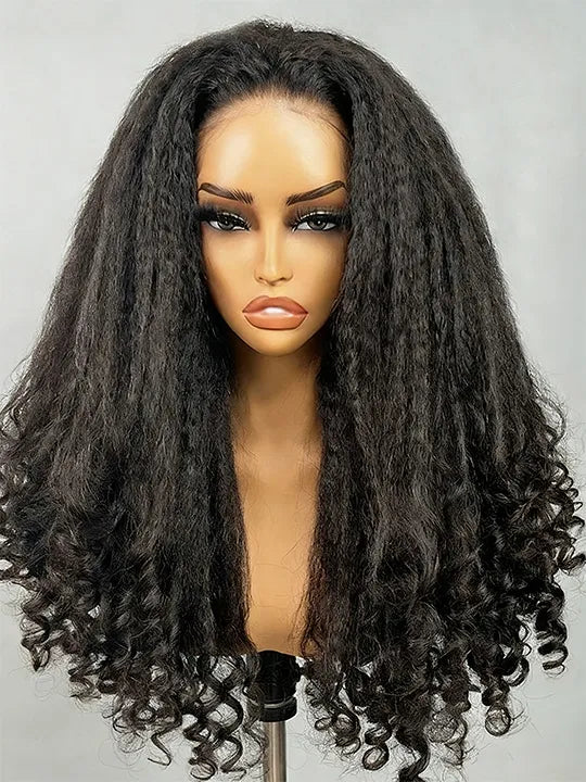 Kisslove Hair New Arrival Kinky Straight Hair with Spiral Curly Ends Invisi Drawstring 360 Lace Wig