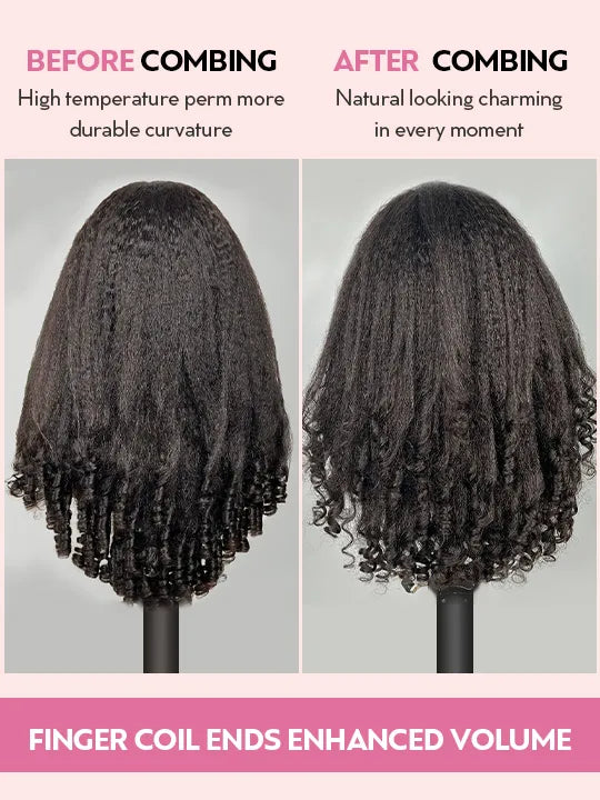 Kisslove Hair New Arrival Kinky Straight Hair with Spiral Curly Ends Invisi Drawstring 360 Lace Wig