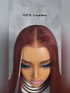 Glueless Reddish Brown Light Yaki Straight Hair Pre Max Pull Go Drawstring Lace Frontal Wig