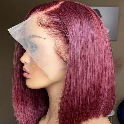 99J Burgundy Straight Bob Wig 13x6 Transparent Lace Human Hair Wigs - KissLove Hair