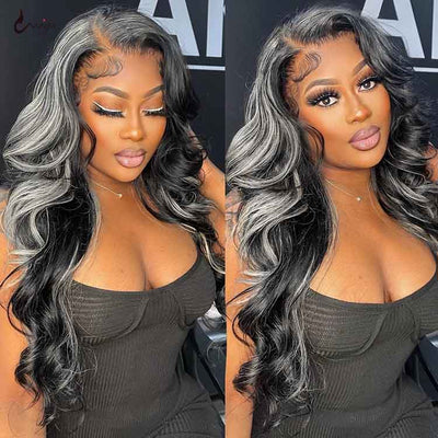 Platinum Highlights Mixed Color 3D Body Wave 13x4 Transparent Lace Front Human Hair Wigs - KissLove Hair