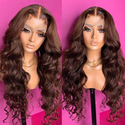 #4 Chocolate Brown Wig 3D Body Wave 5x5 13x4 13x6 Transparent Lace Human Hair Wigs - KissLove Hair