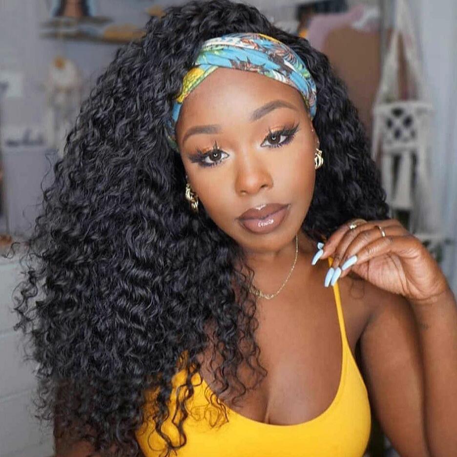 Headband Wig Deep Wave Glueless Curly Human Hair Wigs KissLove Hair