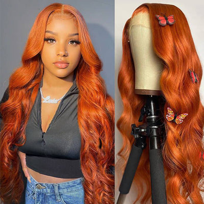 Ginger Orange Color Glueless 5X5 HD Closure Lace Wig 3D Body Wave Human Hair Wigs - KissLove Hair