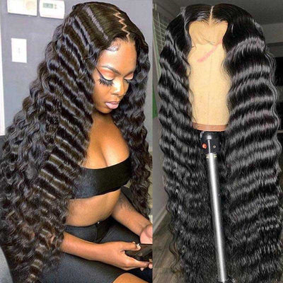 Loose Deep Wave 13x4 HD Transparent Lace Frontal Wigs Crimped Human Hair Lace Wigs - KissLove Hair