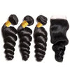 Loose Wave 3 Bundles With 4*4 Lace Closure 10A Brazilian Human Hair Weaves - KissLove Hair