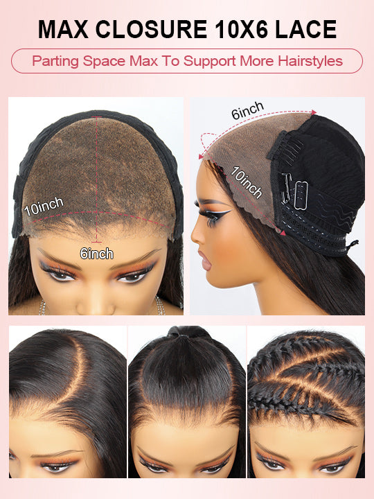 [2 Wigs=$179] 4C Kinky Edge 4x4 Lace Kinky Straight Wig & Parting Max 10x6 Glueless Silky Straight Lace Wig