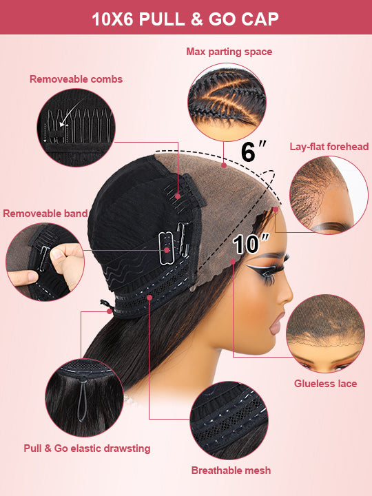 [2 Wigs=$179] 4C Kinky Edge 4x4 Lace Kinky Straight Wig & Parting Max 10x6 Glueless Silky Straight Lace Wig