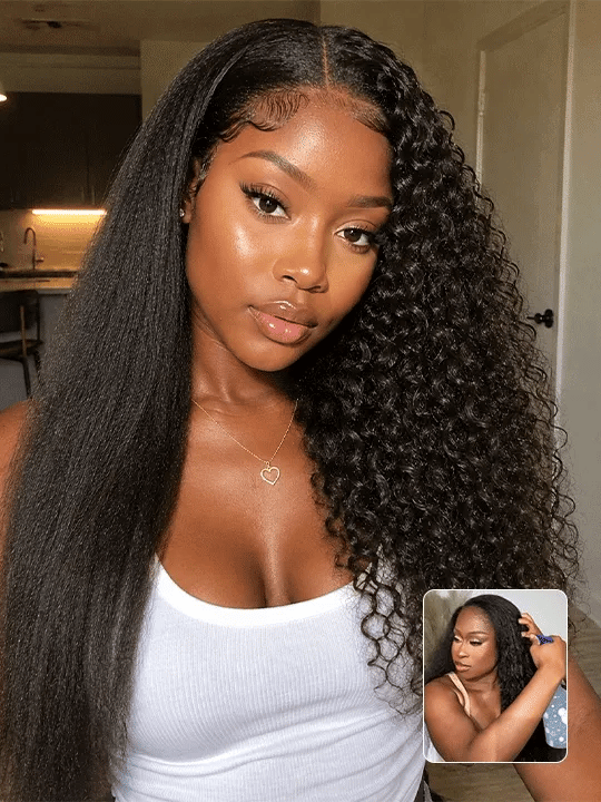 2-In-1 Kinky Straight To Burmese Curly Wet & Wavy Human Hair Lace Wig Glueless Pull And Go Wig