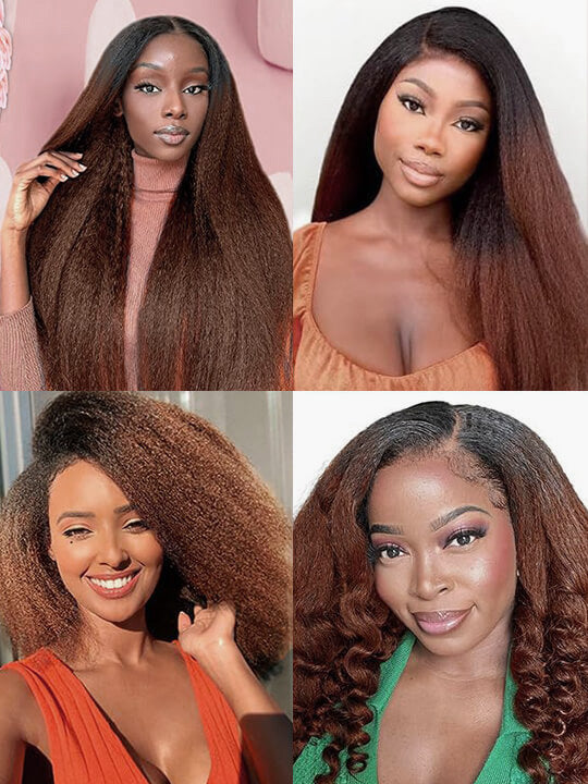 Kisslove Ombre Brown Yaki Straight Body Wave 360 Invisi-Drawstring Lace Human Hair Wigs