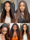 Kisslove Ombre Brown Yaki Straight Body Wave 360 Invisi-Drawstring Lace Human Hair Wigs