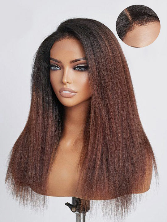 Kisslove Ombre Brown Yaki Straight Body Wave 360 Invisi-Drawstring Lace Human Hair Wigs