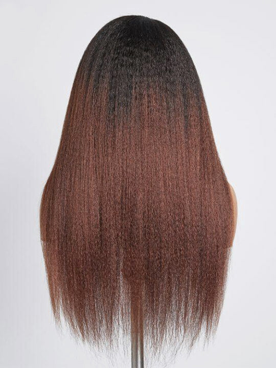 Kisslove Ombre Brown Yaki Straight Body Wave 360 Invisi-Drawstring Lace Human Hair Wigs
