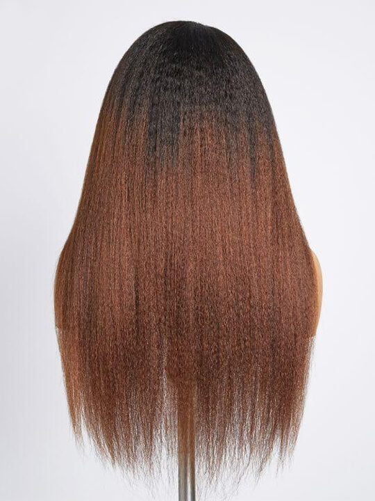 Kisslove Ombre Brown Yaki Straight Body Wave 360 Invisi-Drawstring Lace Human Hair Wigs