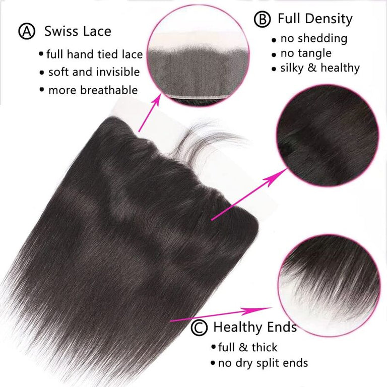 Bone Straight Human Hair 3 Bundles With 13x4 HD Lace Frontal 12A Virgin Hair Weaves - KissLove Hair
