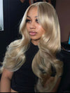 Ash Blonde Layered & Curtain Bangs 3D Body Wave 13x6 Lace Frontal Pull Go Human Hair Wigs