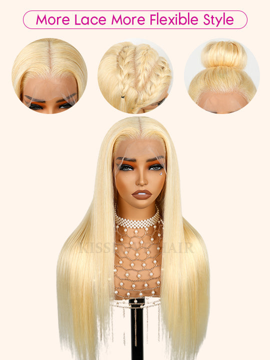Kisslove 613 Blonde Straight Hair Invisi-Drawstring 360 Lace Frontal Wig Glueless Colored Human Hair Wig