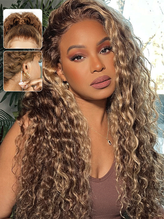 Kisslove Pre-bleached Knots Water Wave Highlight 360 Lace Wig With Invisi-Drawstring Cap - Kisslove Hair