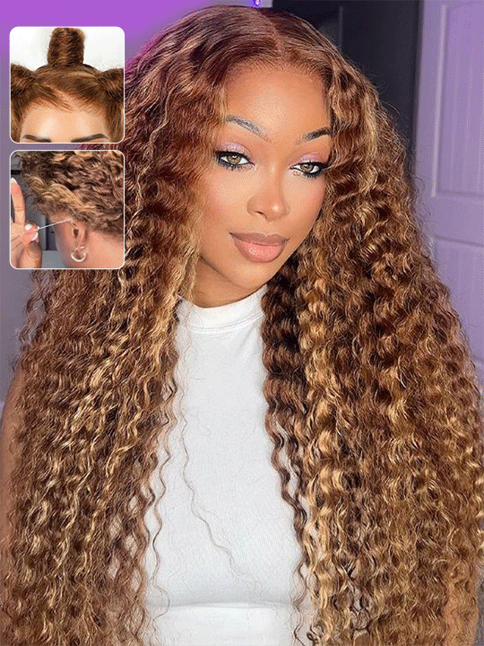 Kisslove Upgraded Invisi-Drawstring 360 Lace Wig Deep Wave Brown Highlights Human Hair Wigs - Kisslove Hair