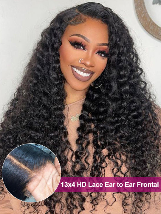 Water Wave HD Lace Frontal Wig Pre Plucked Ear to Ear 13x4 Lace Frontal Long Human Hair Wigs - KissLove Hair