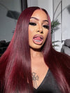 Bleached Knots Burgundy 360 Lace Frontal Wig Silky Straight Human Hair Wigs - Kisslove Hair