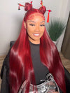 Bleached Knots Burgundy 360 Lace Frontal Wig Silky Straight Human Hair Wigs - Kisslove Hair
