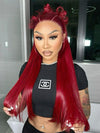 Bleached Knots Burgundy 360 Lace Frontal Wig Silky Straight Human Hair Wigs - Kisslove Hair