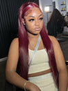 Bleached Knots Burgundy 360 Lace Frontal Wig Silky Straight Human Hair Wigs - Kisslove Hair