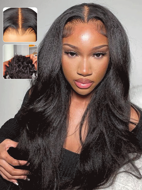 Kisslove Pre Plucked Yaki Body Wave Wig Snug Fit Invisi-Drawstring 360 Lace Wig with Newborn Hairline