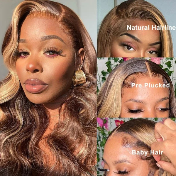 [Offre Flash] Highlight Mix Color Body Wave 5x5 13x4 13x6 Perruques en dentelle pré-épilées