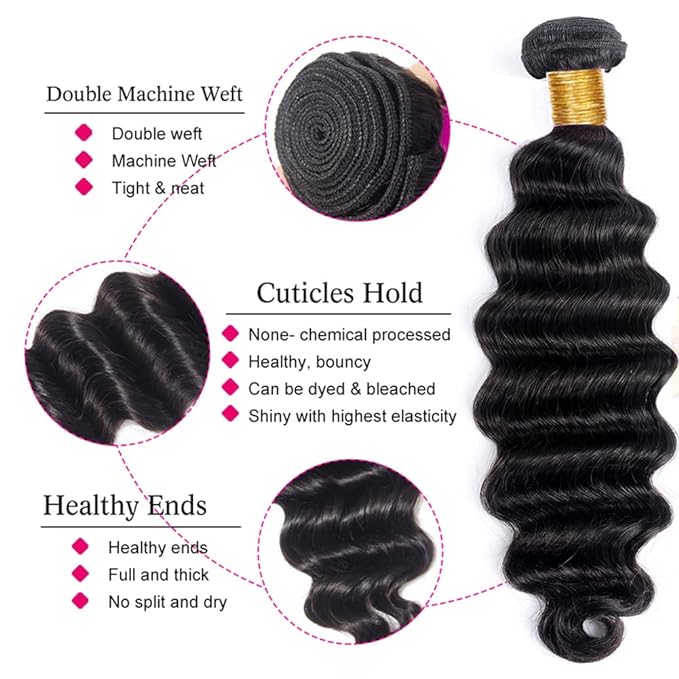 Loose Deep Wave Bundles With Lace Closure 12A Brazilian Virgin Human Hair Weave - KissLove Hair