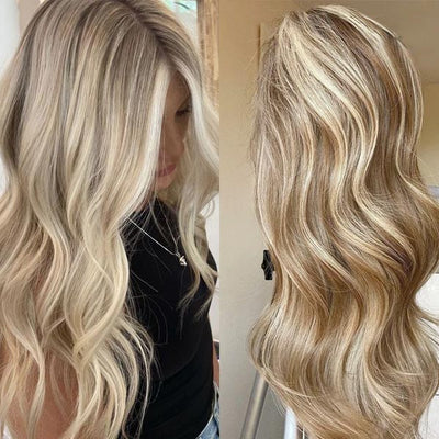 Blonde Balayage With Brown Hair 3D Body Wave 360 Lace Frontal Human Hair Wigs - KissLove Hair