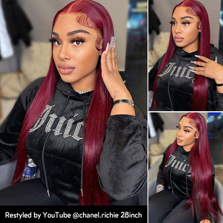 Dark Red Hair Burgundy Colored Wig 3D Body Wave 13x4 Lace Frontal Human Hair Wigs - KissLove Hair